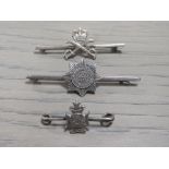 THREE MILITARY SILVER BAR BROOCHES