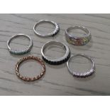 A COLLECTION OF MODERN SILVER GEMSET RINGS ETC (6)
