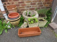 A COLLECTION OF ASSORTED GARDEN PLANTERS INCLUDING STONE EXAMPLES