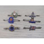 SIX MILITARY SILVER AND ENAMEL BAR BROOCHES