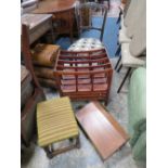 A REPRODUCTION CANTERBURY, EDWARDIAN CHAIR, BARLEY TWIST STOOL AND WRITING SLOPE (4)