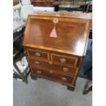 AN EDWARDIAN MAHOGANY INLAID SMALL BUREAU W- 66 CM