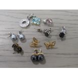 A COLLECTION OF ASSORTED EARRINGS TOGETHER WITH A GEMSET SILVER PENDANT