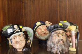 FIVE ASSORTED ROYAL DOULTON TOBY JUGS TO INCLUDE OLD SALT D6551 AND ROBIN HOOD D6527 - OTHERS A/F
