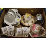 A SMALL TRAY OF CUPS AND SAUCERS ETC TO INC ROYAL WORCESTER, PARAGON ETC