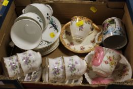 A SMALL TRAY OF CUPS AND SAUCERS ETC TO INC ROYAL WORCESTER, PARAGON ETC
