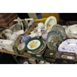 THREE TRAYS OF ASSORTED CERAMICS AND CABINET PLATES ETC TO INCLUDE ROYAL WORCESTER, WEDGWOOD AND