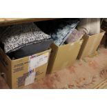 THREE BOXES OF EX SHOW HOME CUSHIONS, VARIOUS SIZES AND DESIGNS