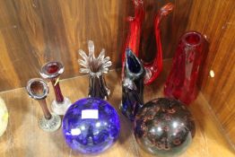A COLLECTION OF VINTAGE WHITEFRIARS AND CONTINENTAL STUDIO ART GLASS VASES ETC, tallest H 30 cm,