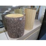 A MODERN UPHOLSTERED LOG EFFECT STOOL AND A LAUNDRY BIN (2)