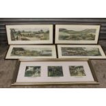 FOUR VINTAGE FRAMED & GLAZED SHOOTING THEMED PRINTS TOGETHER WITH A LARGER 'GOING TO MARKET'