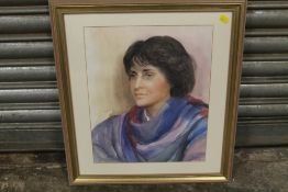 A GILT FRAMED AND GLAZED WATERCOLOUR PORTRAIT COLOUR OF A LADY CALLED TRACY SIGNED LOWER RIGHT BY