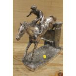 A HALLMARKED SILVER FILLED MODEL OF A RACEHORSE BY D. GENTY A/F - REPAIR TO FRONT LEG ETC