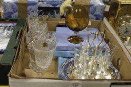 TWO TRAYS OF ASSORTED GLASS AND CHINA TO INCLUDE BOXED SETS OF CRYSTAL GLASSES