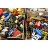 TWO TRAYS OF ASSORTED PLAYWORN DIECAST VEHICLES TO INCLUDE MATCHBOX AND DINKY