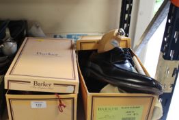 TWO BOXED PAIRS OF BARKER GENTS SHOES TO INCLUDE A PAIR OF SHOE TREES - BOTH SIZE 9 1/2
