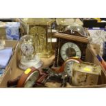 A TRAY OF ASSORTED MANTLE CLOCKS ETC