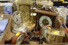 A TRAY OF ASSORTED MANTLE CLOCKS ETC