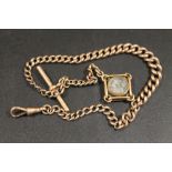 A 9CT ROSE GOLD GRADUATED ALBERT CHAIN WITH BLOODSTONE AND COMPASS FOB A/F - APPROX WEIGHT 36.1 G