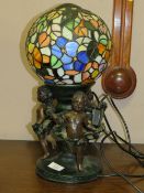 A TIFFANY STYLE TABLE LAMP WITH FIGURATIVE DETAIL H 44 CM