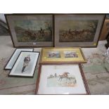 FOUR FRAMED AND GLAZED HUNTING THEME PRINTS TOGETHER WITH TWO FRAMED AND GLAZED SPY PRINTS