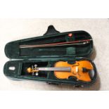 NINE ASSORTED CASED STUDENT TYPE VIOLINS - NOT CHECKED