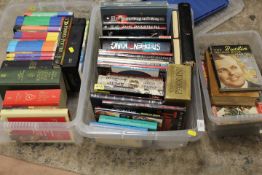 TWO TRAYS OF ASSORTED BOOKS TO INCLUDE HARRY POTTER AND LORD OF THE RINGS