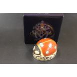 A ROYAL CROWN DERBY PAPERWEIGHT IN THE FORM OF A SEVEN SPOT LADYBIRD - WITH BOX