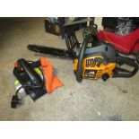 A McCULLOCH MAC 7.40 PETROL CHAINSAW AND A CHALLENGE ELECTRIC PLANER