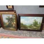 A GILT FRAMED OIL ON CANVAS OF A COUNTRY INN TOGETHER WITH ANOTHER (2 )