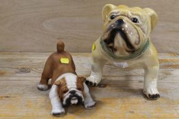 A VINTAGE CERAMIC FIGURE OF A BULL DOG TOGETHER WITH ANOTHER (2)