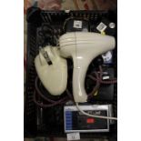 TWO RETRO HAIR DRYERS TOGETHER WITH A SMALL COLLECTION OF VINTAGE ELECTRICS TO INCLUDE A PORTABLE