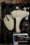 TWO RETRO HAIR DRYERS TOGETHER WITH A SMALL COLLECTION OF VINTAGE ELECTRICS TO INCLUDE A PORTABLE