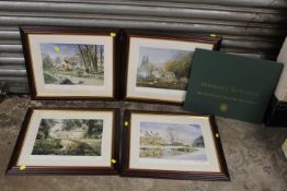 A SET OF FOUR FRAMED AND GLAZED SIGNED LIMITED EDITION ALAN INGHAM PRINTS TOGETHER WITH ACCOMPANYING