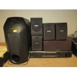 A SONY SAW10 SUBWOOFER WITH SONY TA-VE100 STEREO AMPLIFIER AND SPEAKERS
