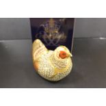 A ROYAL CROWN DERBY PAPERWEIGHT IN THE FORM OF A FARMYARD HEN -WITH BOX