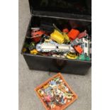 A METAL STORAGE BOX CONTAINING DINKY TOYS ETC