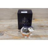 A ROYAL CROWN DERBY PAPERWEIGHT IN THE FORM OF RIVERBANK BEAVER - WITH BOX