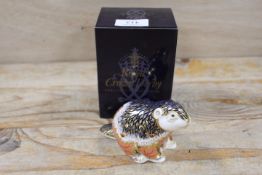 A ROYAL CROWN DERBY PAPERWEIGHT IN THE FORM OF RIVERBANK BEAVER - WITH BOX
