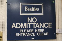 A VINTAGE BEATTIES OF WOLVERHAMPTON 'NO ADMITTANCE' SIGN