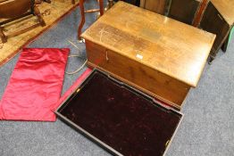 AN ANTIQUE OAK SILVER CHEST WITH FITTED LIFT-OUT TRAYS- SADLY NO CONTENTS! WITH BRASS PLAQUE NAMED