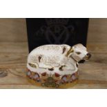 A ROYAL CROWN DERBY PAPERWEIGHT IN THE FORM OF A WATER BUFFALO - WITH BOX