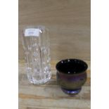 A ORREFORS FACETED GLASS VASE TOGETHER WITH A ROYAL BRIERLEY STYLE LUSTRE BUD VASE