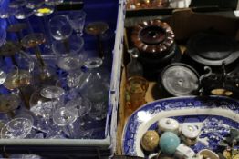 TWO TRAYS OF SUNDRIES TO INCLUDE GLASSWARE ETC