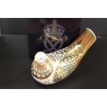 A ROYAL CROWN DERBY PAPERWEIGHT IN THE FORM OF A TURTLE DOVE - WITH BOX