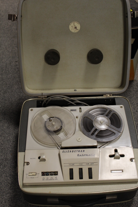 A VINTAGE ELIZABETHAN AUTOMATIC PORTABLE TAPE DECK TOGETHER WITH A CINEREX SINGLE TOUCH 8mm