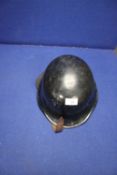 GERMAN MILITARY HELMET WITH LEATHER CHIN STRAP