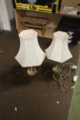 TWO BRASS TABLE LAMPS WITH CREAM SHADES A/F