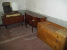 3 ITEMS TO INCLUDE A RETRO DRESSING TABLE AN OAK DRESSING TABLE AND A REPRODUCTION SIDEBOARD