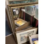 THREE PICTURE TOGETHER WITH A GILT FRAME MIRROR